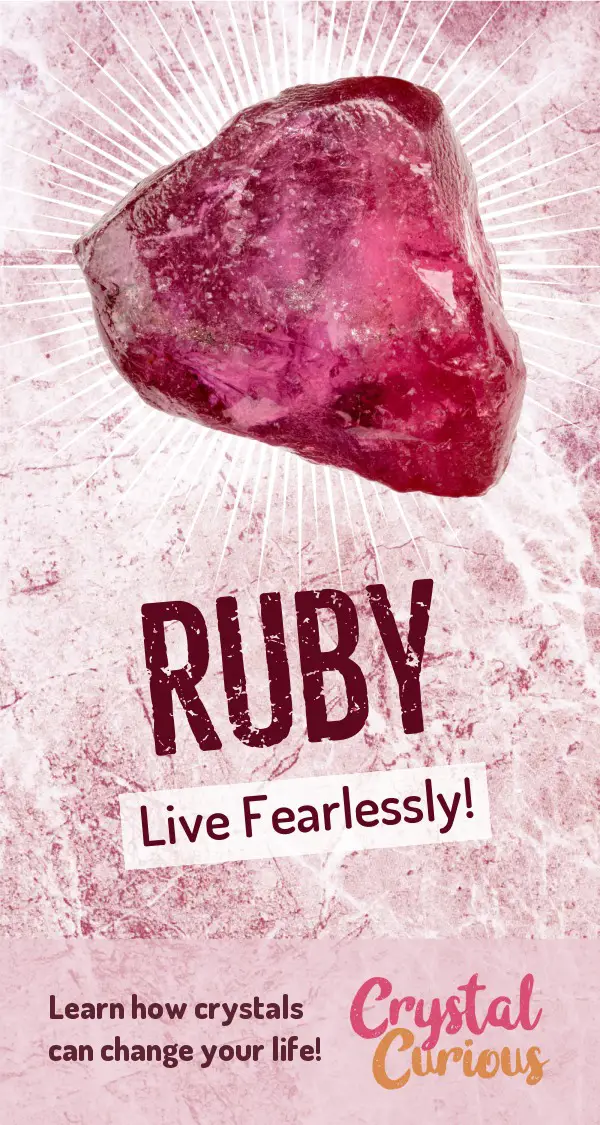 Ruby Meaning & Healing Properties. Ruby is an energizing stone that brings passion, courage, vitality, and optimism! Learn  crystal healing for beginners & all the gemstones properties at CrystalCurious.com. Energy healing, chakra stones, positive energy & vibrations, crystal therapy, crystal meanings. #crystalhealing #crystals #gemstones #energymedicine #energyhealing #newage #crystalcurious