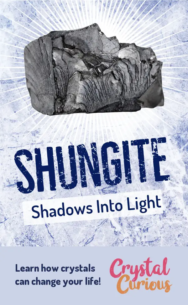 Shungite Meaning & Healing Properties. Shungite is a protective and purifying stone that can help you bring the shadows and stuck emotions of your past to light to be transformed. Learn  all the crystal & gemstone properties and crystal healing for beginners at CrystalCurious.com. Energy healing, chakra stones, positive energy & vibrations, crystal therapy, crystal meanings. #newage #crystalhealing #positiveenergy #crystals #gemstones #energyhealing #crystalcurious